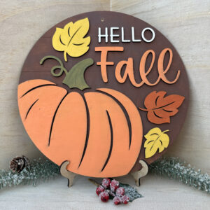 12" Round 'Hello Fall' Sign with Pumpkin Accents