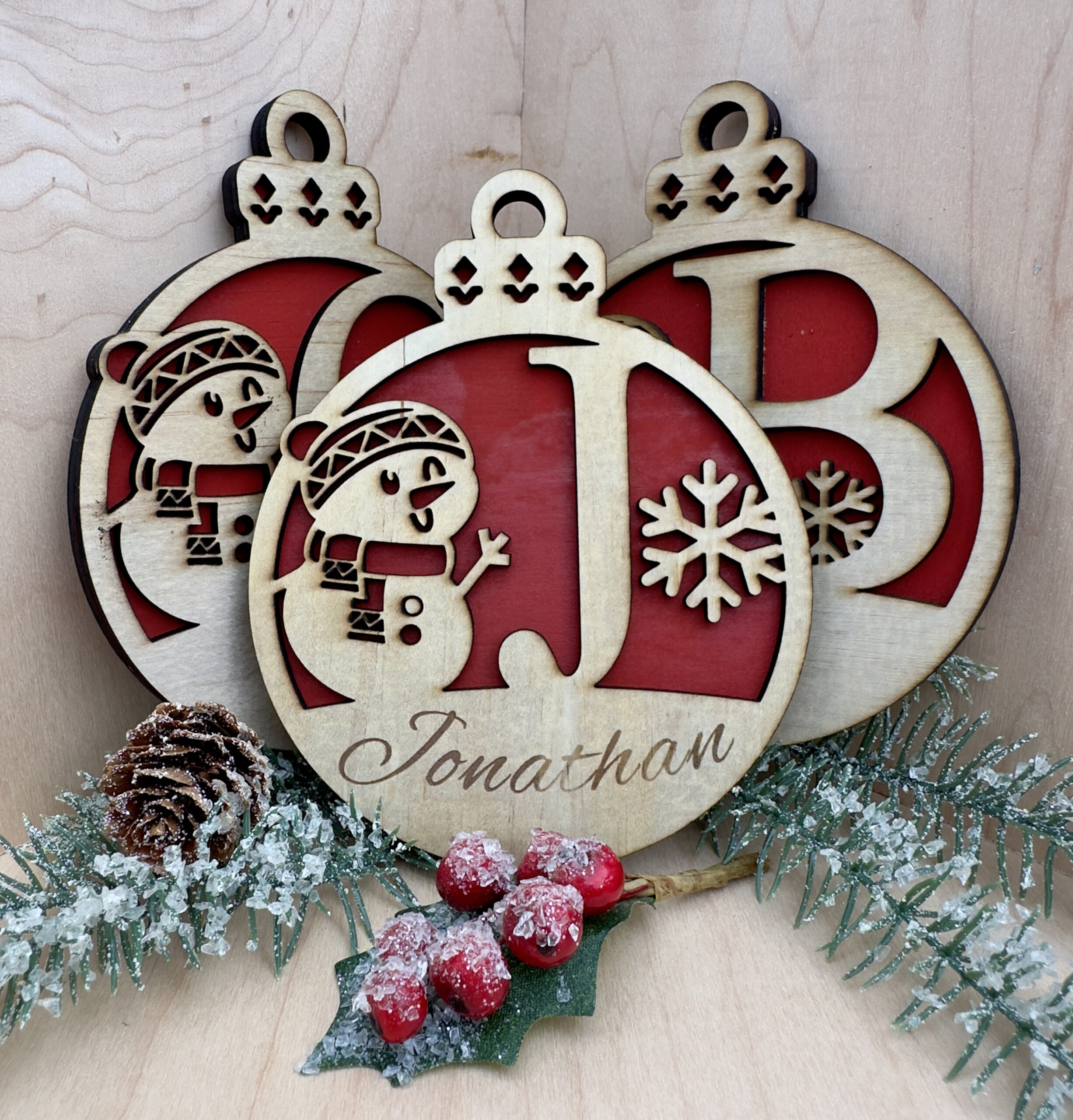 Snowman Letter Ornaments with Custom Engraving Snowman Letter Ornaments with Custom Engraving