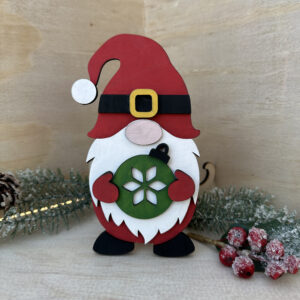 Garden Gnome Holding Christmas Ornament